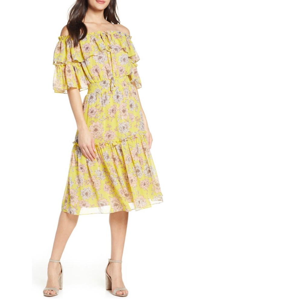 Chelsea 28 Floral Off the Shoulder Midi Dress